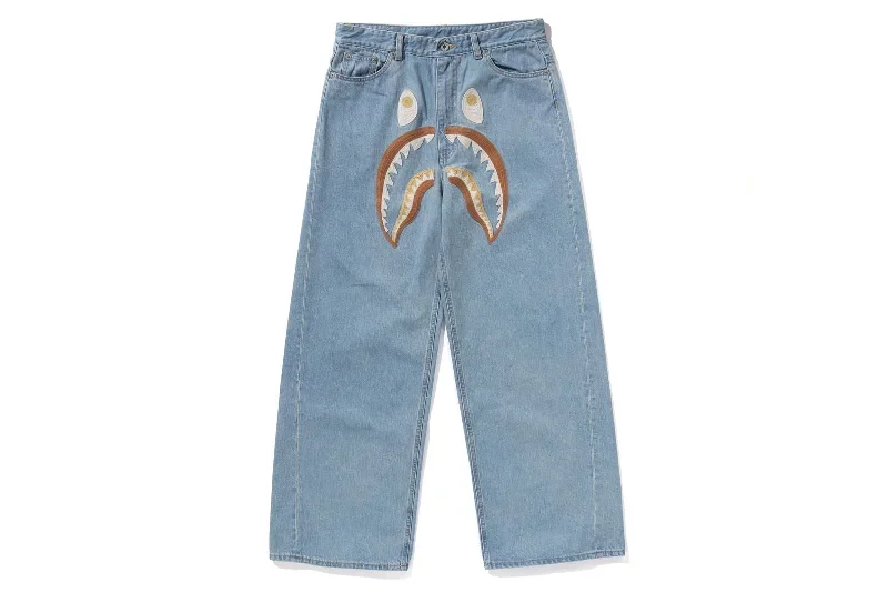 SHARK EMBROIDERY BAGGY DENIM PANTS #2