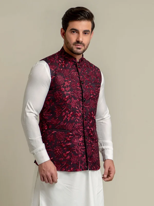 Burgundy Embroidered Sartoria Waistcoat