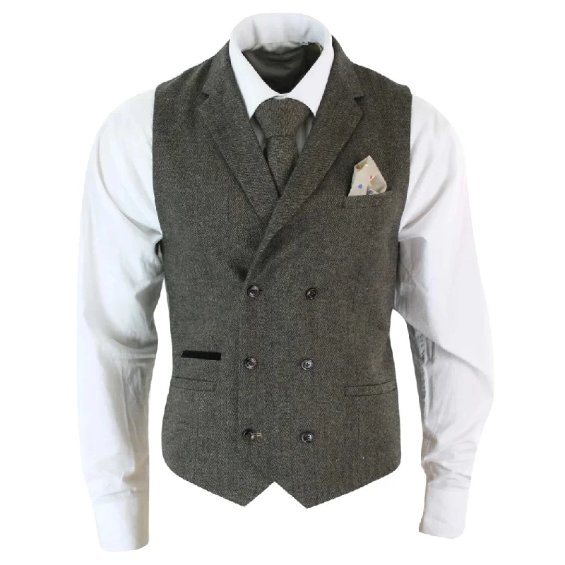 Men's Herringbone Tweed Gatsby Blinders Classic Double Breasted Waistcoat