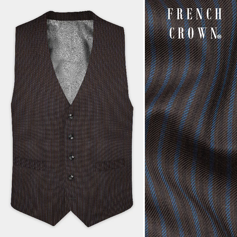 Eclipse Brown with Kashmir Blue Striped Wool Blend Waistcoat