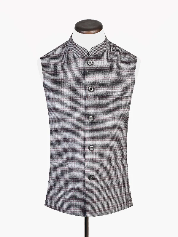 Light Grey Micro Checkered Wool Blended Waistcoat