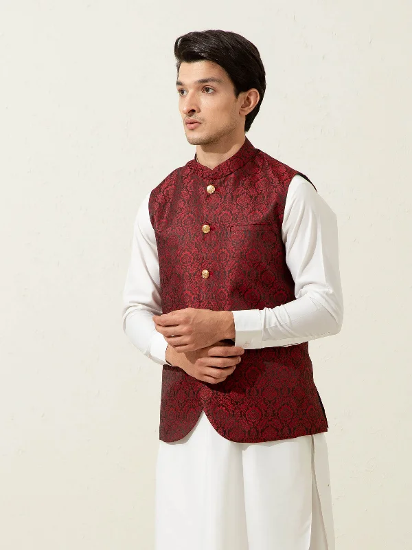 Maroon Floral Patterned Waistcoat