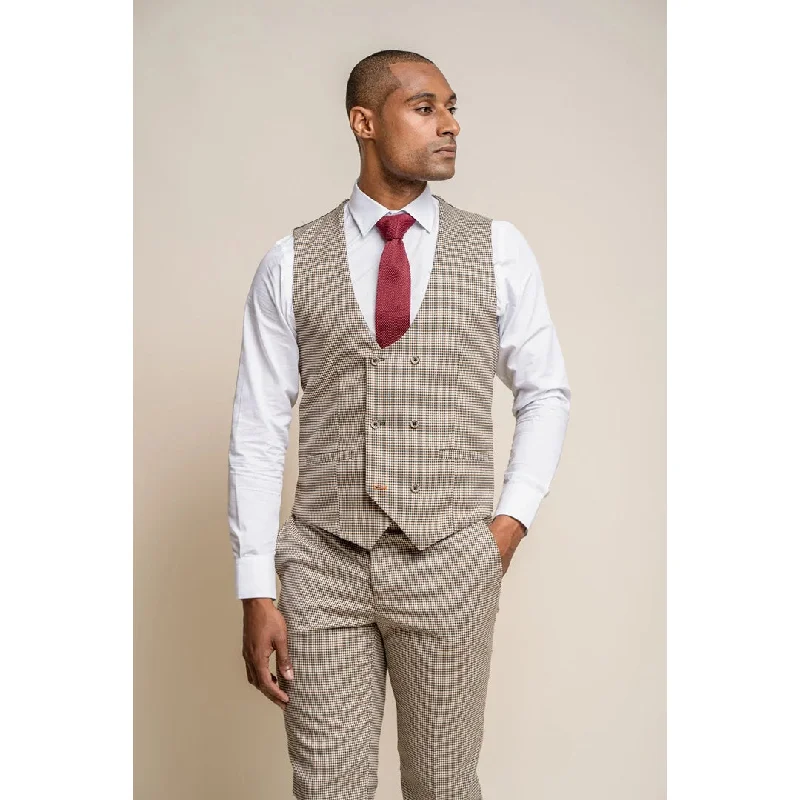 Elwood - Men's Beige Check Houndstooth Waistcoat