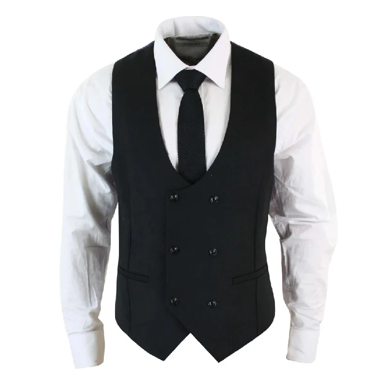 Melton - Men's Double Breasted Felt Tweed Classic Waistcoat Herringbone