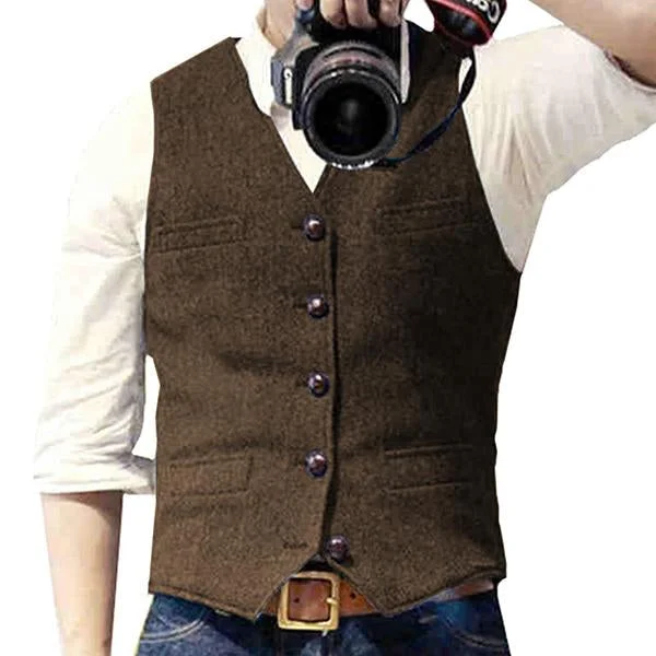 Men's Herringbone V-Neck Suit Vest 60649855M