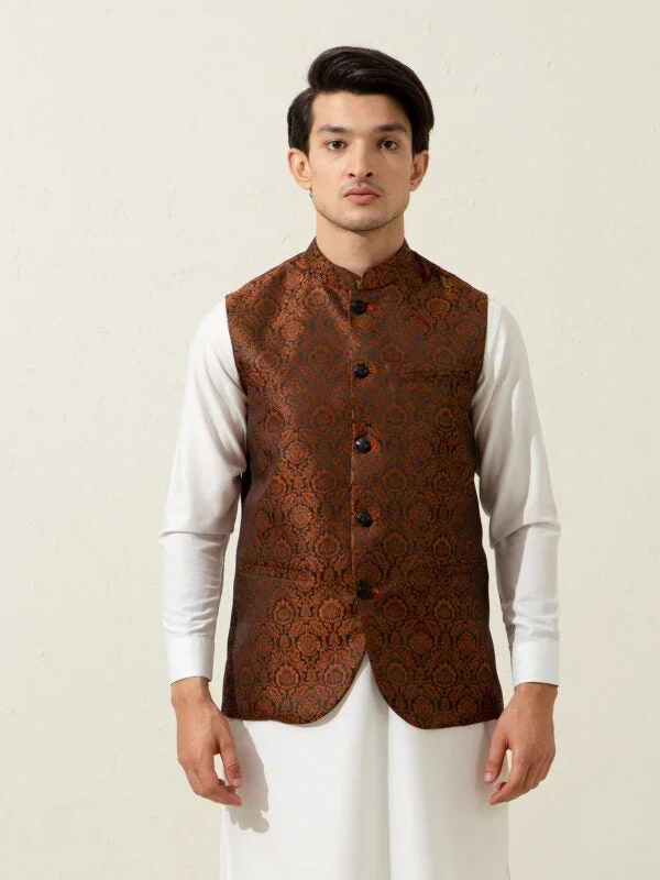 Rusty Orange Floral Patterned Waistcoat