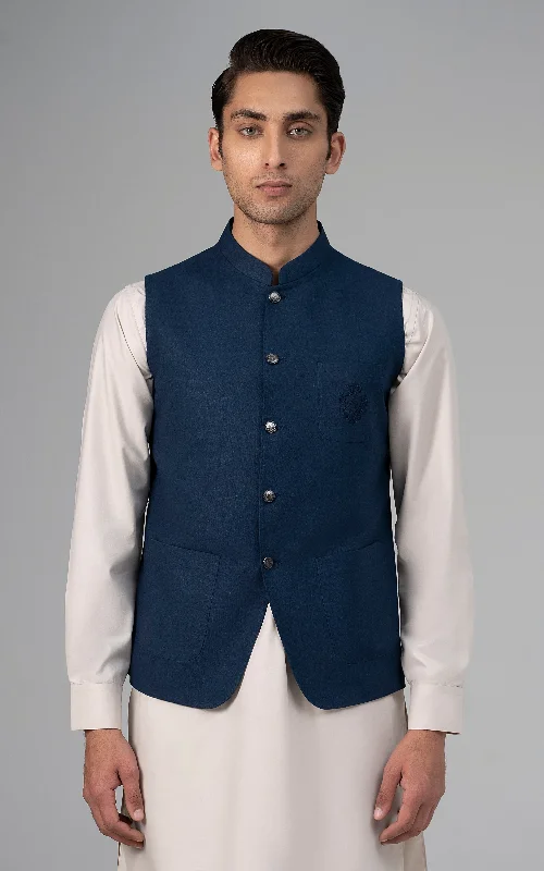 LOGO EMBROIDERED WAISTCOAT- CLASSIC COLLECTION INDIGO BLUE