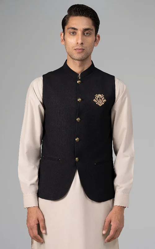 TROPICAL LOGO EMBROIDERED WAISTCOAT - SIGATURE COLLECTION BLACK