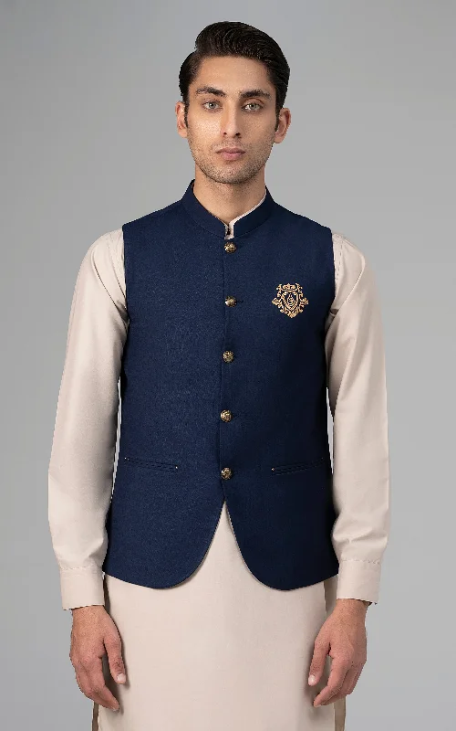 TROPICAL LOGO EMBROIDERED WAISTCOAT -SIGATURE COLLECTION NAVY