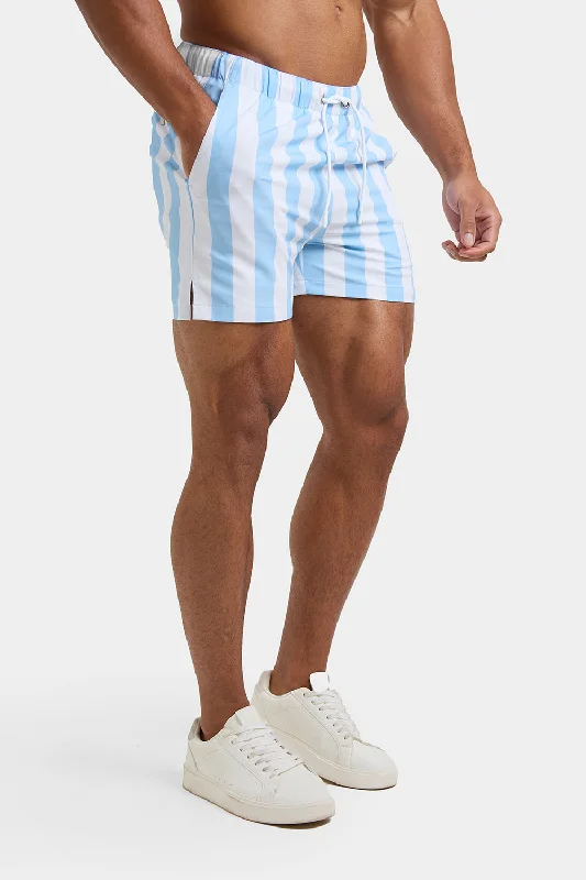 Printed Stripe Swim Shorts in Blue/White