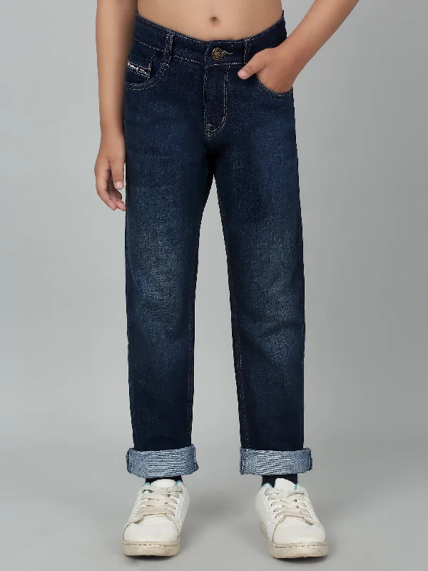 Cantabil Boy's Dark Blue Solid Stretchable Jeans