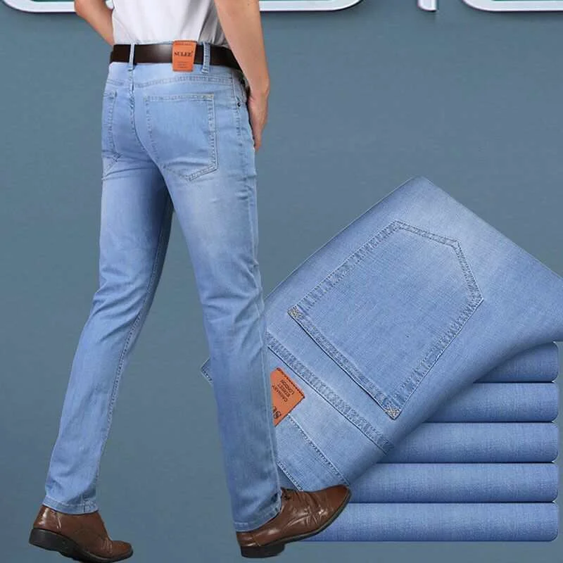 Men's 2020 Fashion Business Stretch Denim Trouser Casual Light Blue Vintage Pant