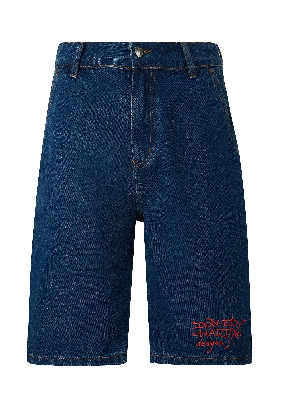 Mens Battle Dragon Denim Jorts Shorts - Indigo