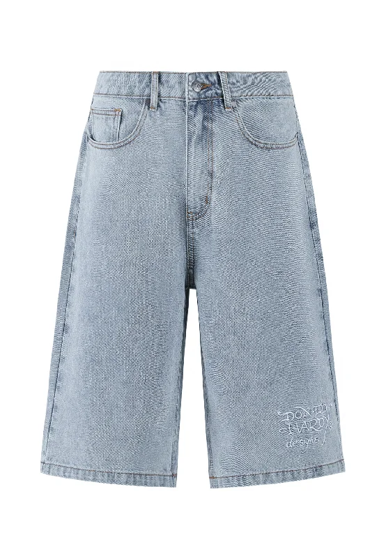 Mens Battle-Dragon Diamante Denim Jorts Shorts - Bleach