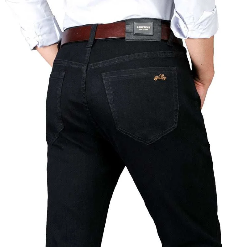 Men's Black Jeans Business Fashion Classic Style Elastic Slim Straight Trousers