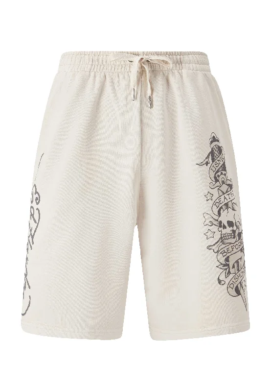 Mens Death Before Mono Sweat Shorts - Washed White