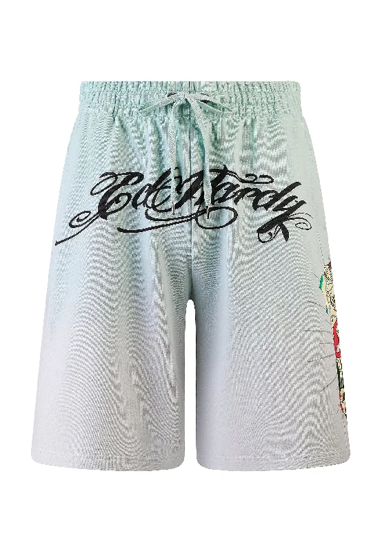 Mens Death Fighter Sweat Shorts - Light Green/Grey