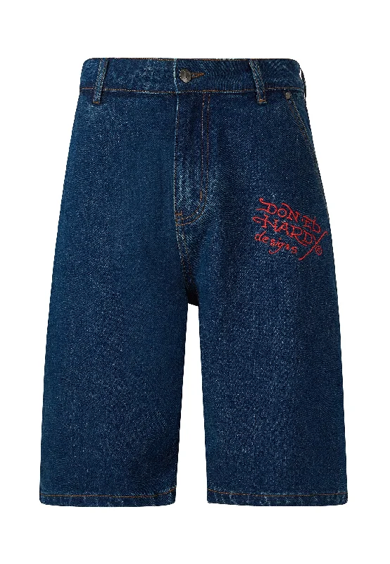 Mens Nyc Skull Denim Jorts Shorts - Indigo