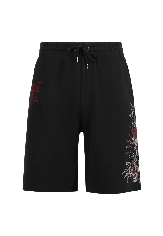 Mens Panther & Roses Sweat Shorts - Black