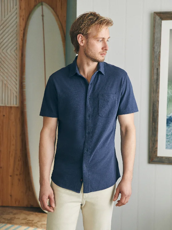 Short-Sleeve Sunwashed Knit Shirt (Single Pocket) - Dune Navy