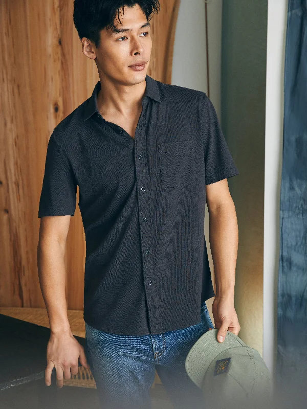 Short-Sleeve Sunwashed Knit Shirt (Single Pocket) - Washed Black