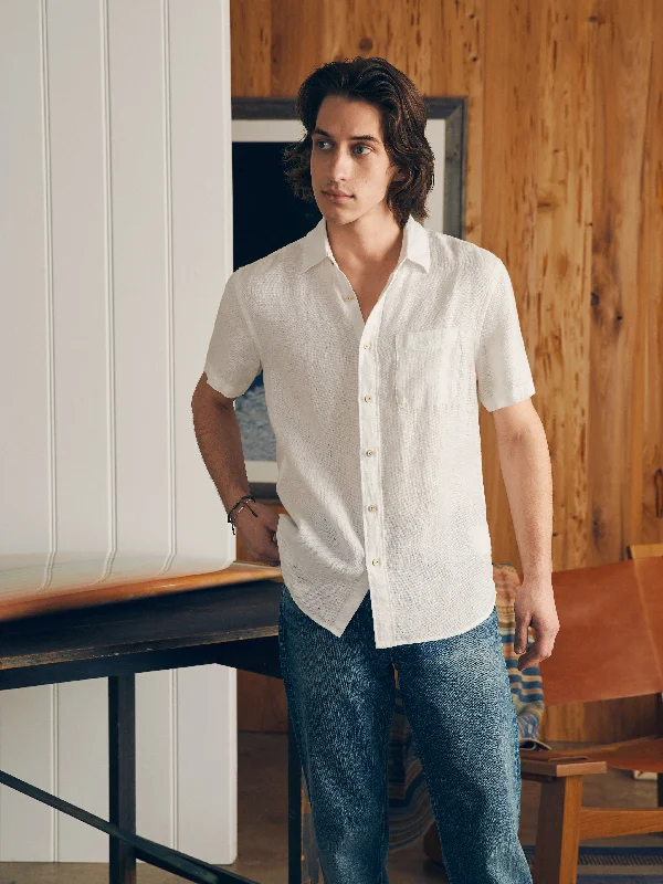 Short-Sleeve Palma Linen Shirt - Bright White Basketweave