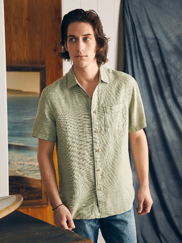 Short-Sleeve Palma Linen Shirt - Canyon Olive Basketweave