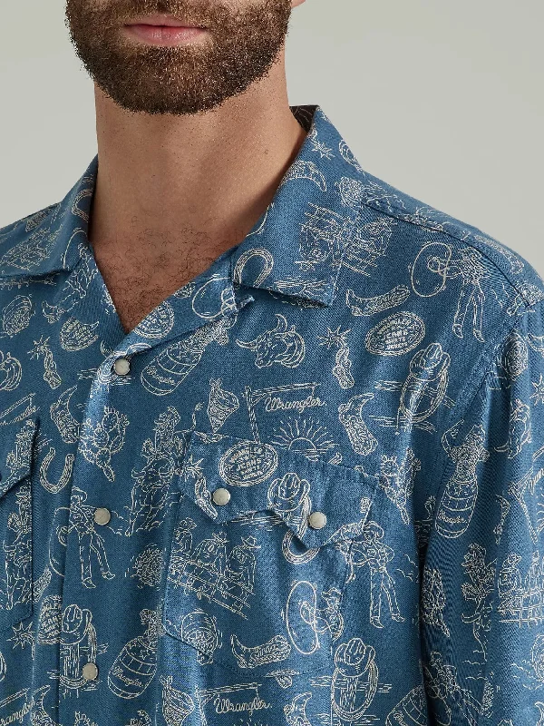 Wrangler Coconut Cowboy Navy Western Snap Shirt