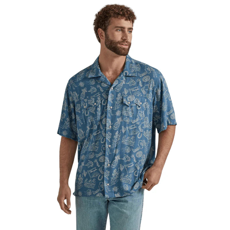 Wrangler Coconut Cowboy Navy Western Snap Shirt