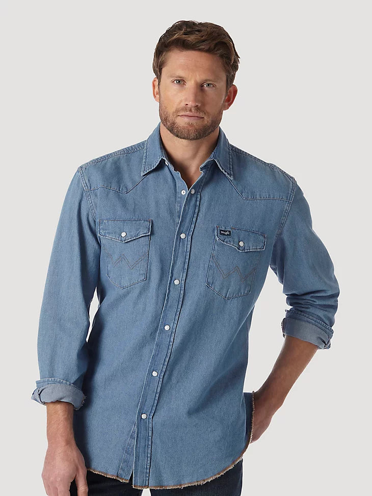 Wrangler Cowboy Cut Denim Western Snap Shirt