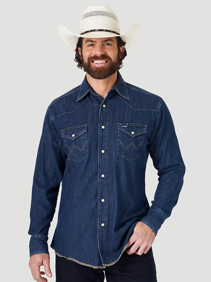 Wrangler Cowboy Cut Dark Denim Western Snap