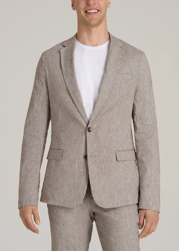 Stretch Linen Blazer for Tall Men in Brown Linen