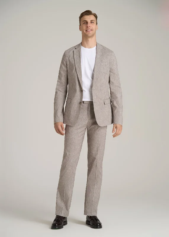 Stretch Linen Blazer for Tall Men in Brown Linen