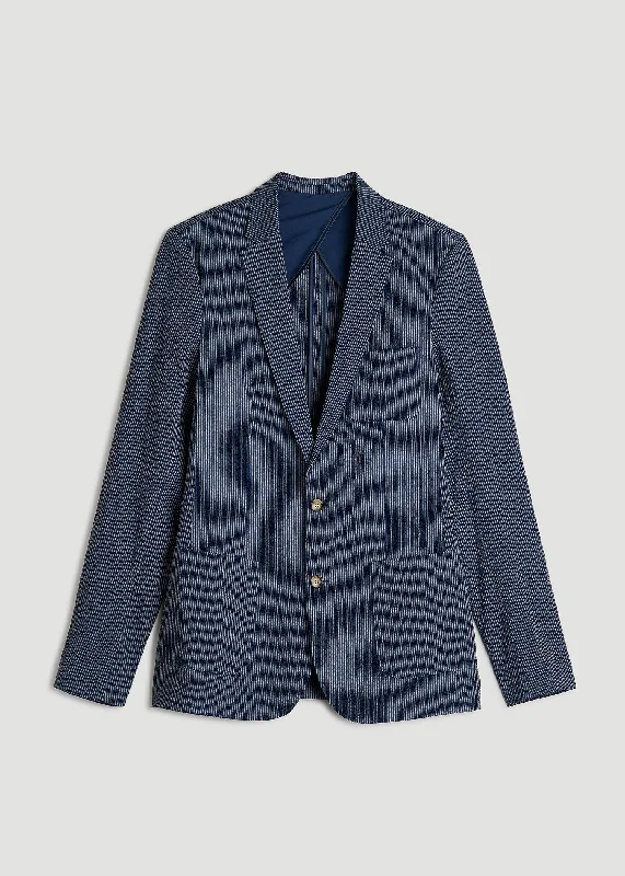 Stretch Seersucker Blazer for Tall Men in Navy and Off White Stripe