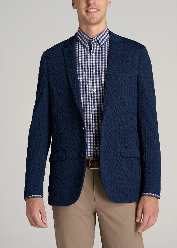 Textured Blazer for Tall Men in Navy Blue