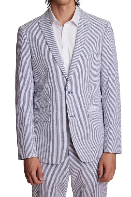 Ashton Peak Jacket - slim - Blue & Wht Seersucker Stripes