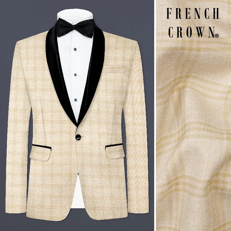 Bizarre Cream Windowpane Tuxedo Blazer