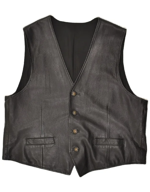 C&A Mens Leather Waistcoat 2XL Black Leather