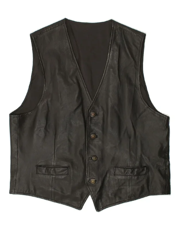 C&A Mens Slim Leather Waistcoat UK 44 2XL Black Leather