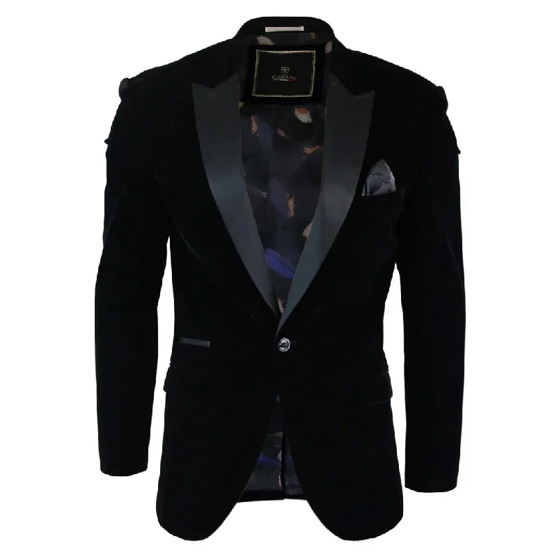 Rosa - Men's Soft Velvet Black Navy 1 Button Dinner Jacket Tuxedo Blazer Fit