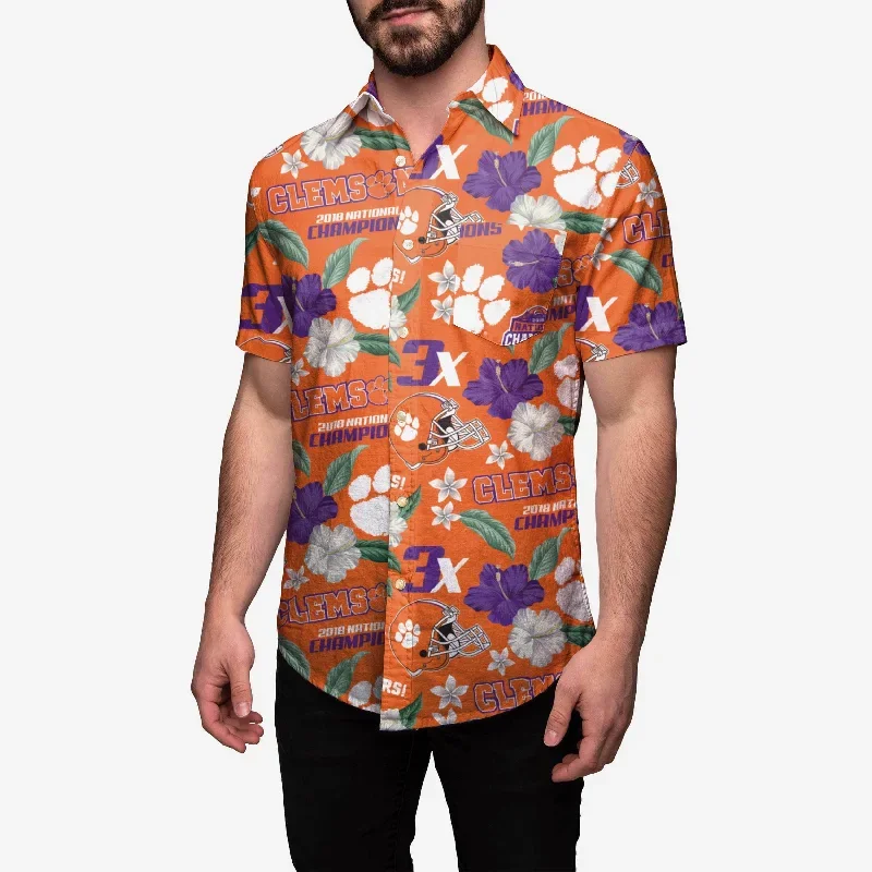 Clemson Tigers 2024 Football National Champions Floral Button Up Shirt