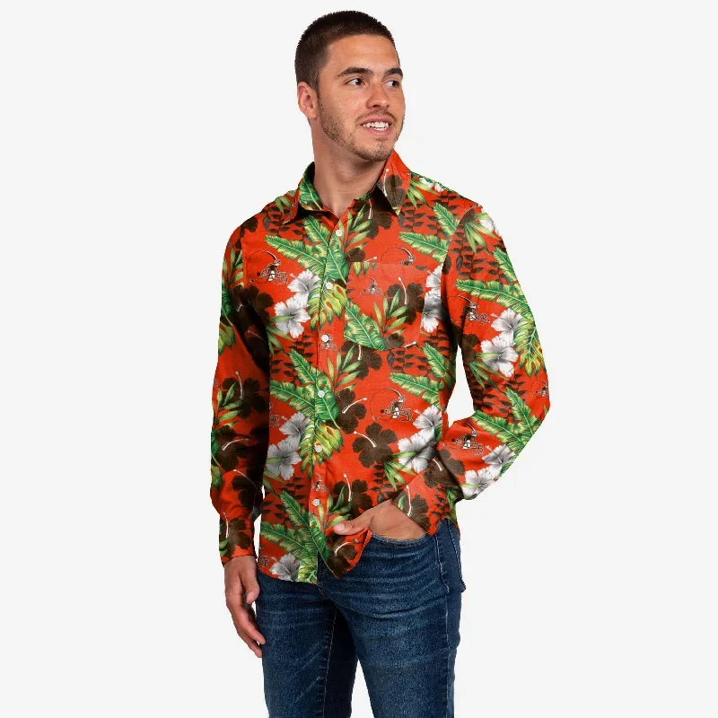 Cleveland Browns Long Sleeve Floral Button Up Shirt