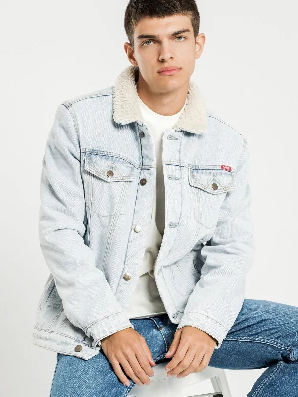 Denim Sherpa Jacket in Silver Blues