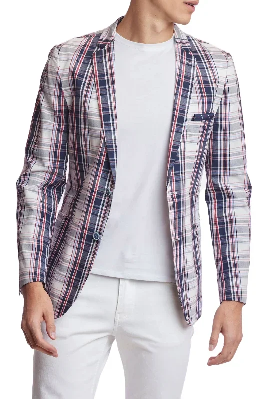 Dover Patch Pkts Notch Jacket - slim - Navy White Red Plaid