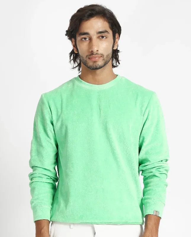 Rare Rabbit Mens Dube Green Cotton Polyester Vellore Velvet Fabric Round Neck Full Sleeves Comfortable Fit Knitted Sweatshirt