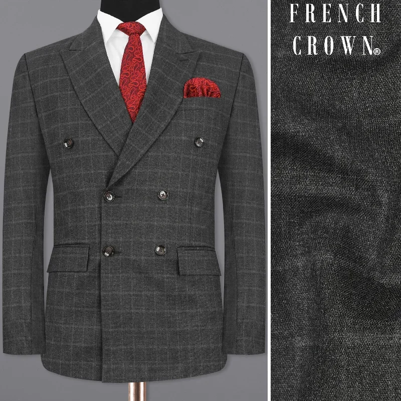 Dune Gray windowpane Double Breasted Blazer