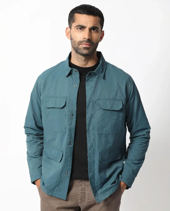 Rare Rabbit Men's Feliu Teal Plain Multi Pocket Utility Jacket