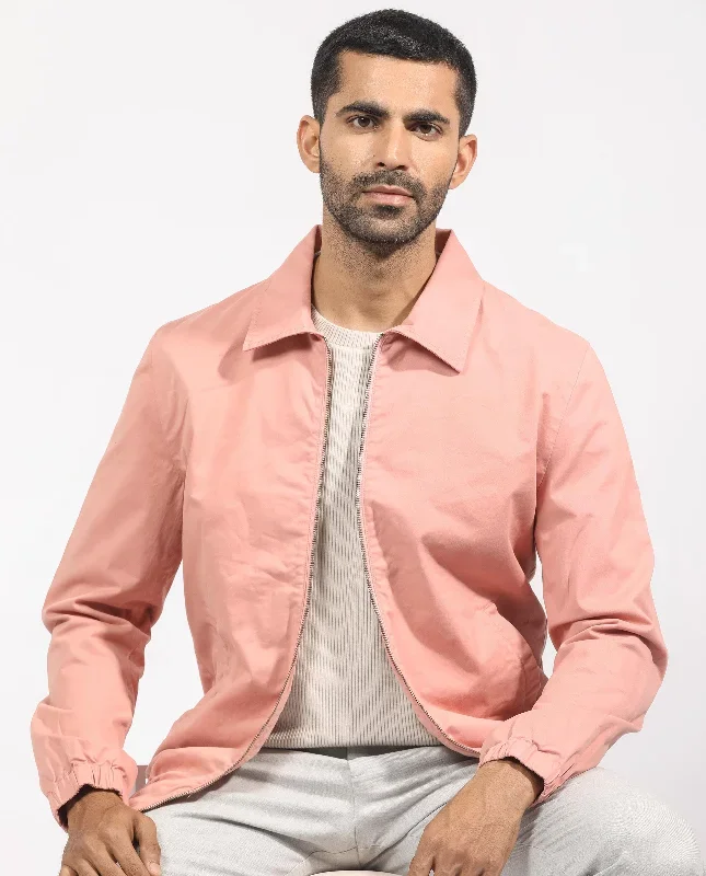 Rare Rabbit Men's Flinsten Dusky Pink Plain Broad Collar Twill Jacket