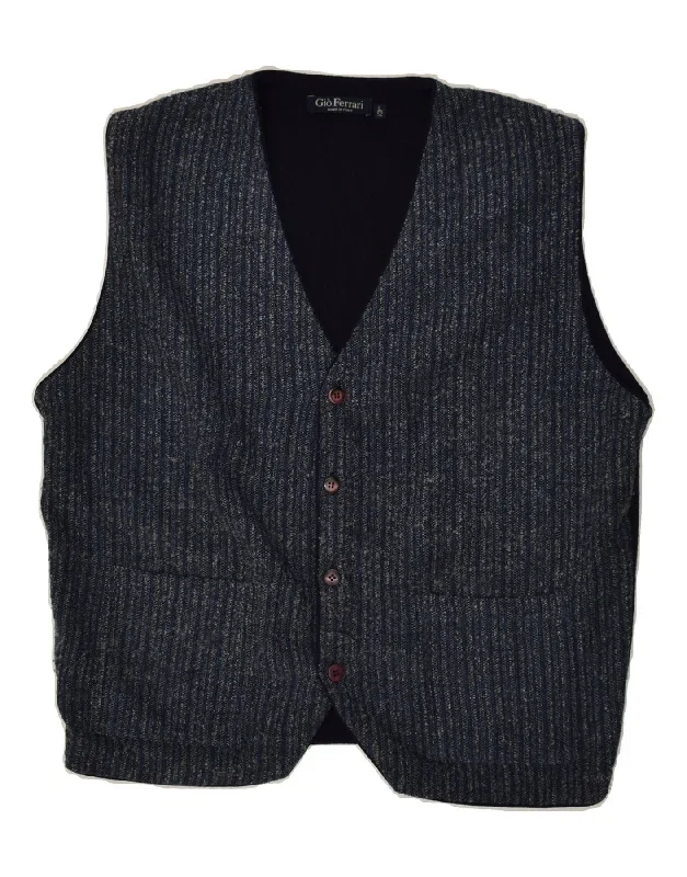 GIO FERRARI Mens Waistcoat IT 52  Large  Navy Blue Striped Wool