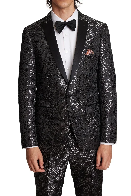 Grosvenor Peak Tux Jacket - slim - Black Silver Paisley